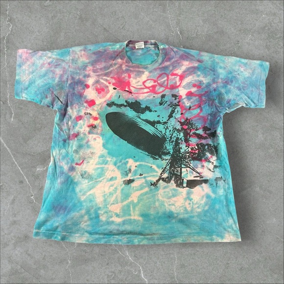 Vintage Led Zeppelin Shirt Mens XL‎ Blue Tye 90s Test Print Rare Single Stitch